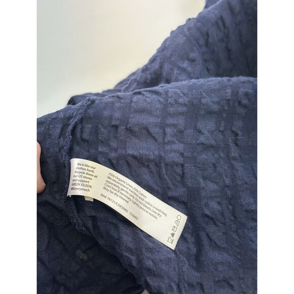 Eileen Fisher Linen Windowpane Gauze Dress Button Navy Short Sleeve Sheer Small - Picture 10 of 11